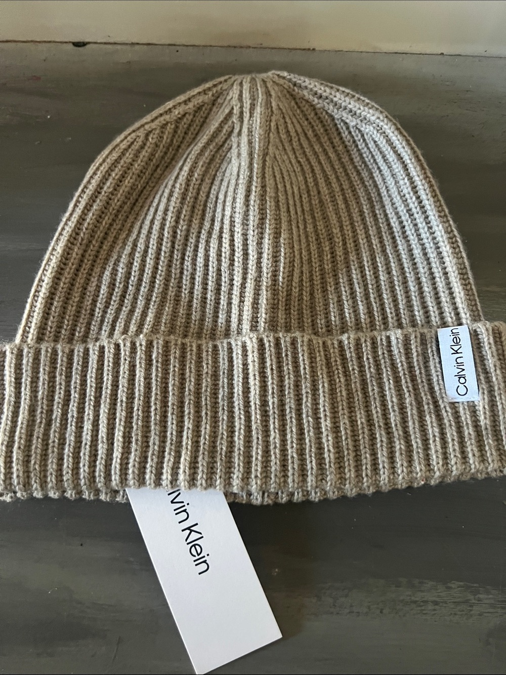Calvin Klein Ribbed Knit Beanie in Beige, unisex
